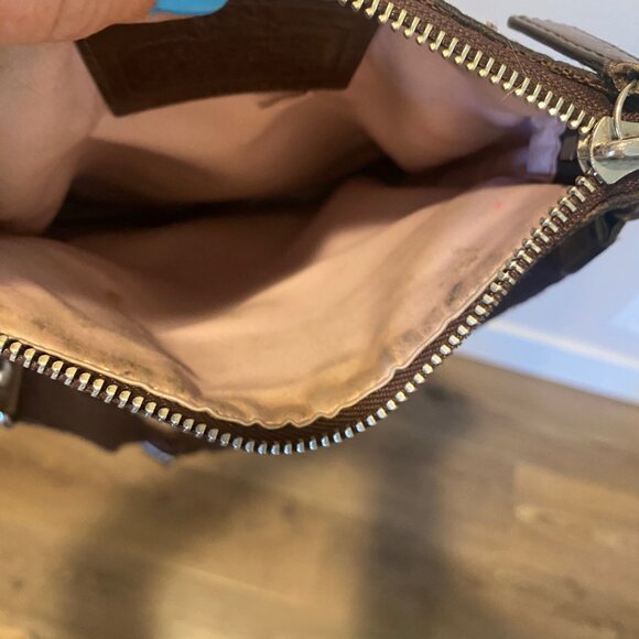 Coach Monogram Canvas Crossbody Bag Brown Vintage Purse 8.5x7.5 - Picture 3 of 6